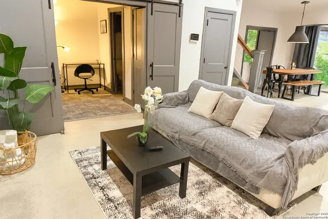 a living room with furniture