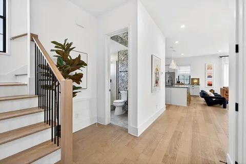 a view of a hallway view with living room