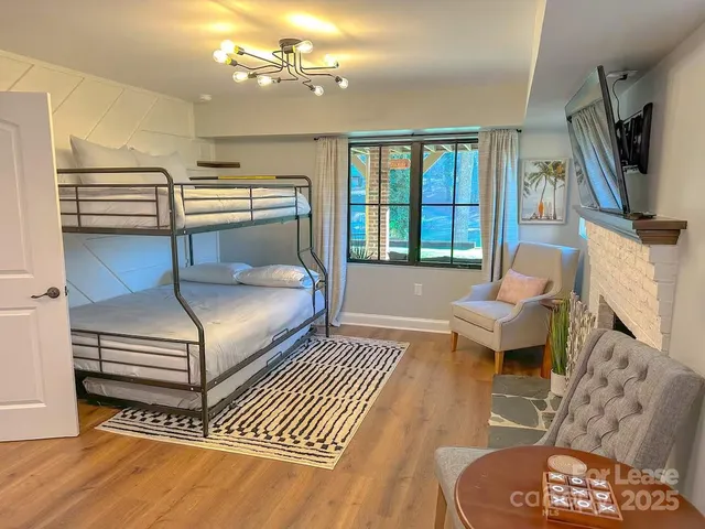 a bedroom with furniture