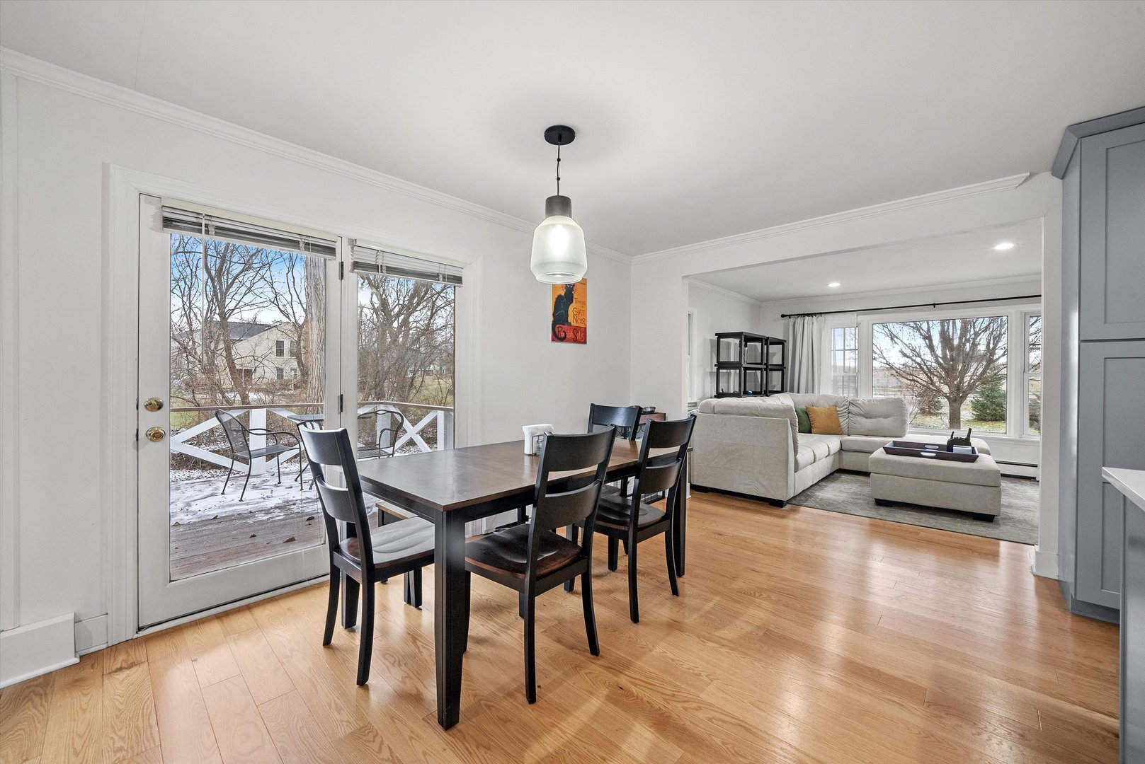 2920 Quentin Road Rolling Meadows, IL 60008 - Photo 10 of 30 a view of a dining room and livingroom with furniture wooden floor a rug a potted plant and a chandelier