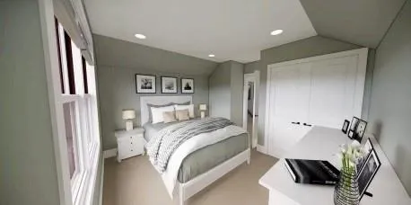 a bedroom with a bed and a view of bathroom