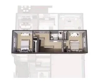 a view of a living room with kitchen view and a window