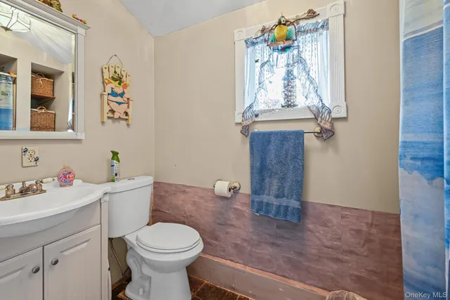 a bathroom with a toilet a sink and mirror