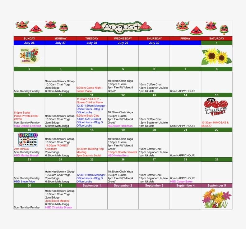 651 Watters Road, Unit 1204 Allen, TX 75013 - Photo 32 of 33 Example of activity schedule
