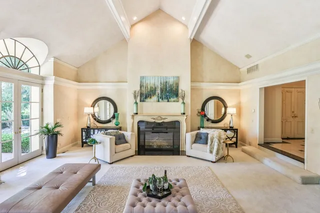 swimming pool view with a garden space