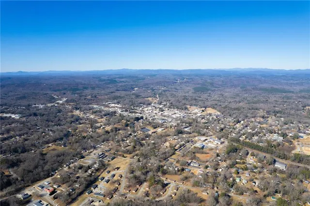 an aerial view of residential house and green space