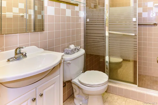 a bathroom with a sink toilet vanity and shower