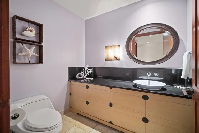 a bathroom with a toilet a sink and mirror