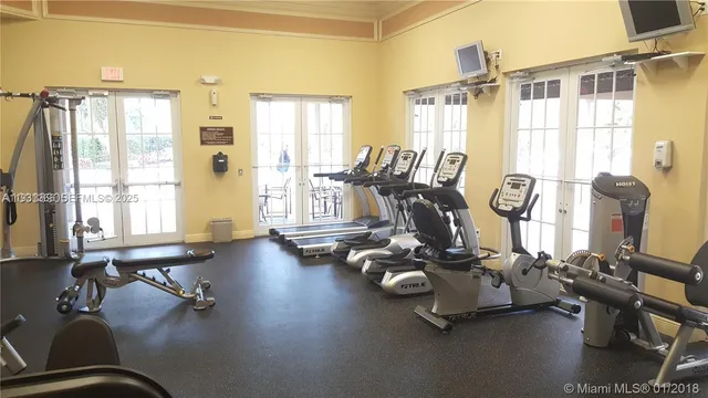 a view of a room with gym equipment