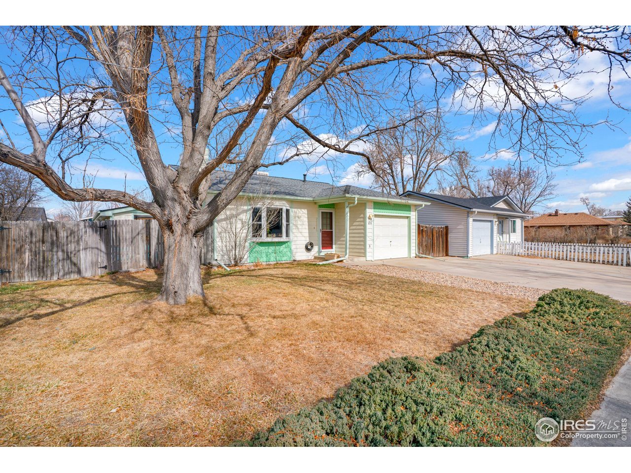 151 3rd Street Frederick, CO 80530 - Photo 3 of 45 a backyard of a house with large trees and a barn