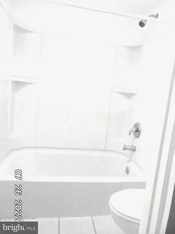 a bathroom with a bathtub and a toilet