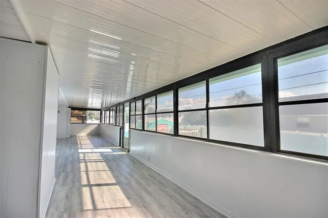 a view of a building from the stairs