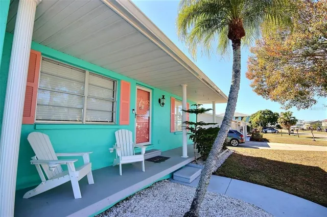 a view of a chairs and table in patio