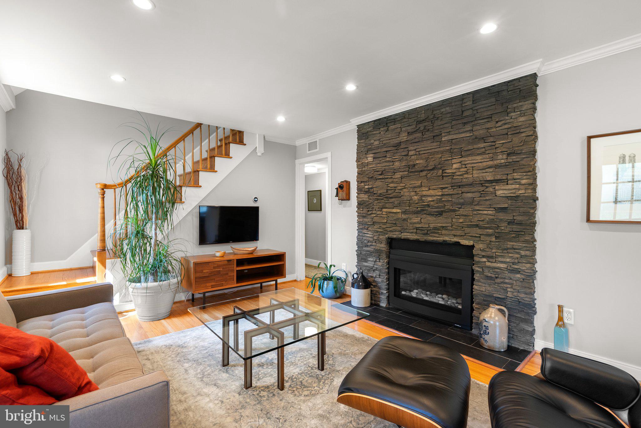 507 Ellsworth Drive Silver Spring, MD 20910 - Photo 4 of 42 a living room with furniture a flat screen tv and a fireplace