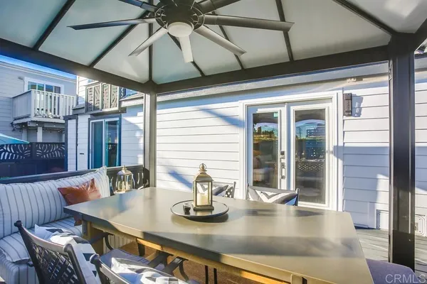 a backyard of a house with seating space