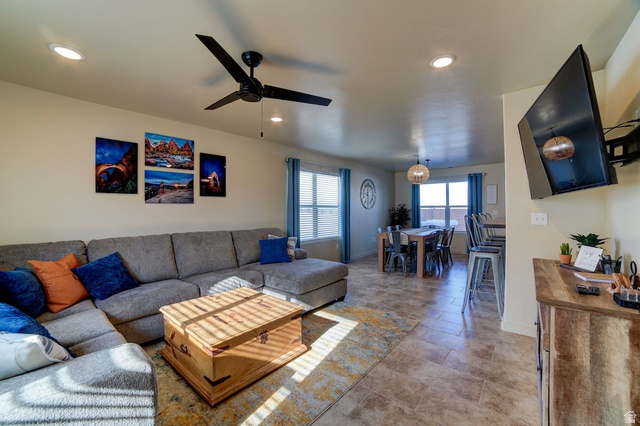 3853 South Red Valley Circle, Unit 22A1 Moab, UT 84532 - Photo 9 of 28 Living area with ceiling fan and recessed lighting