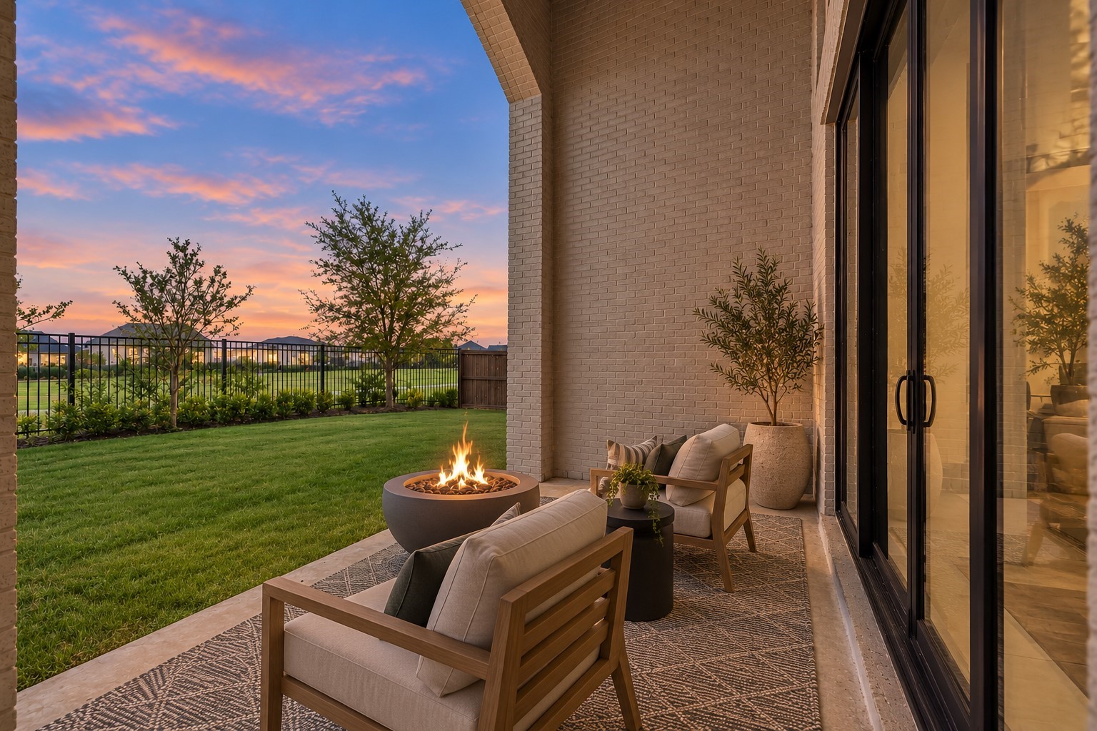 6718 Waxbill Road Katy, TX 77493 - Photo 26 of 30 The covered patio is perfect for your outdoor living space! It connects to the main living area through the sliding glass doors, making it easy for indoor-outdoor living. *This photo has been virtually staged.
