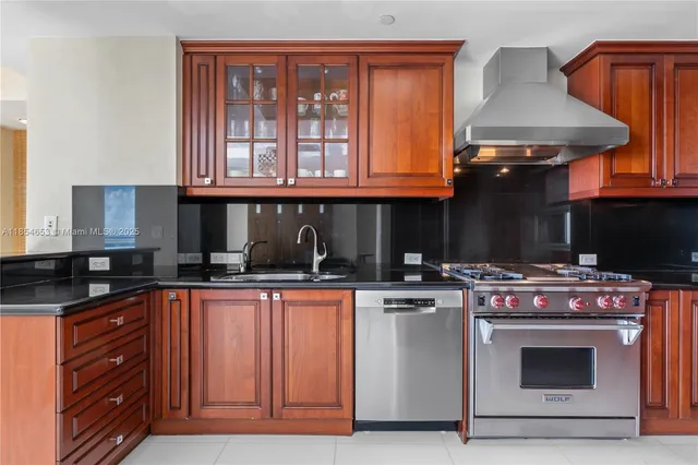 a kitchen with stainless steel appliances granite countertop a stove and a microwave