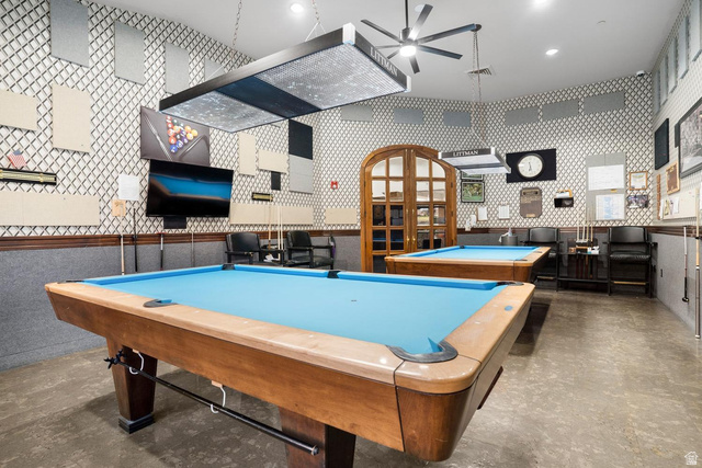 1587 Whitestone Drive St. George, UT 84790 - Photo 32 of 36 Recreation room featuring two billiards tables with blue felt and wood-finish frames