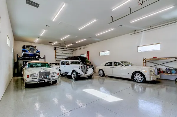 a yard with trees in the background