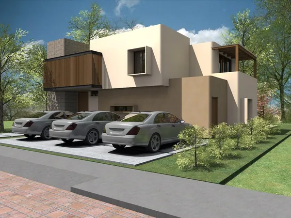 a car parked in front of a house