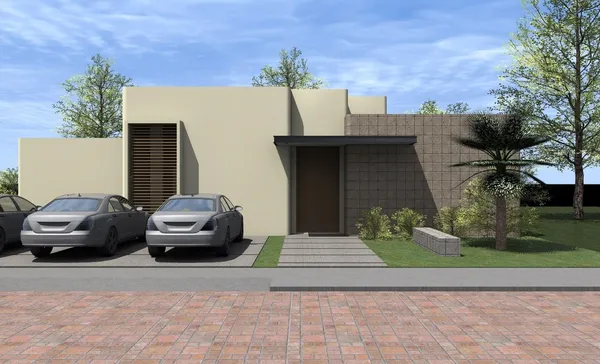 a couple of cars parked in front of a house