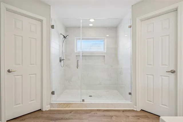 a bathroom with a shower