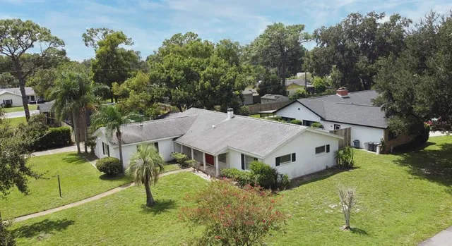 a view of a house with a backyard and a tree