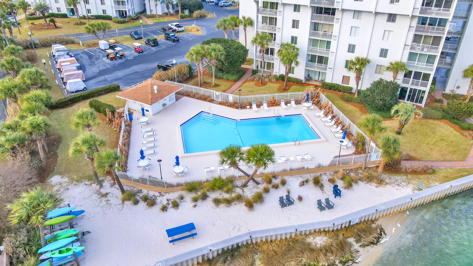 30 Moreno Point Road, Unit 102A Destin, FL 32541 - Photo 50 of 52 an aerial view of a house outdoor space and swimming pool