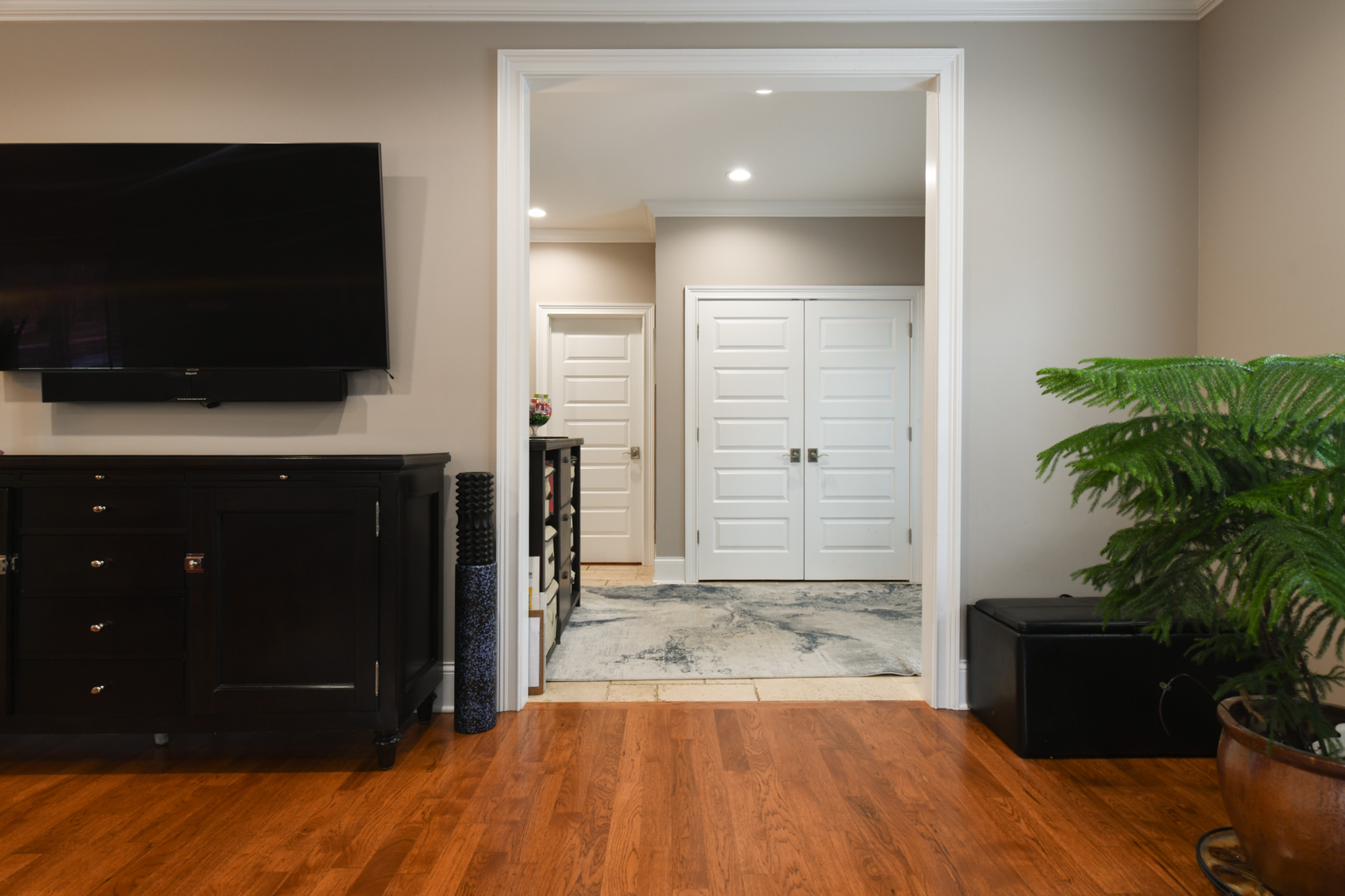 111 Grace Lane Fox River Grove, IL 60021 - Photo 18 of 33 a view of a livingroom with wooden floor and a flat screen tv