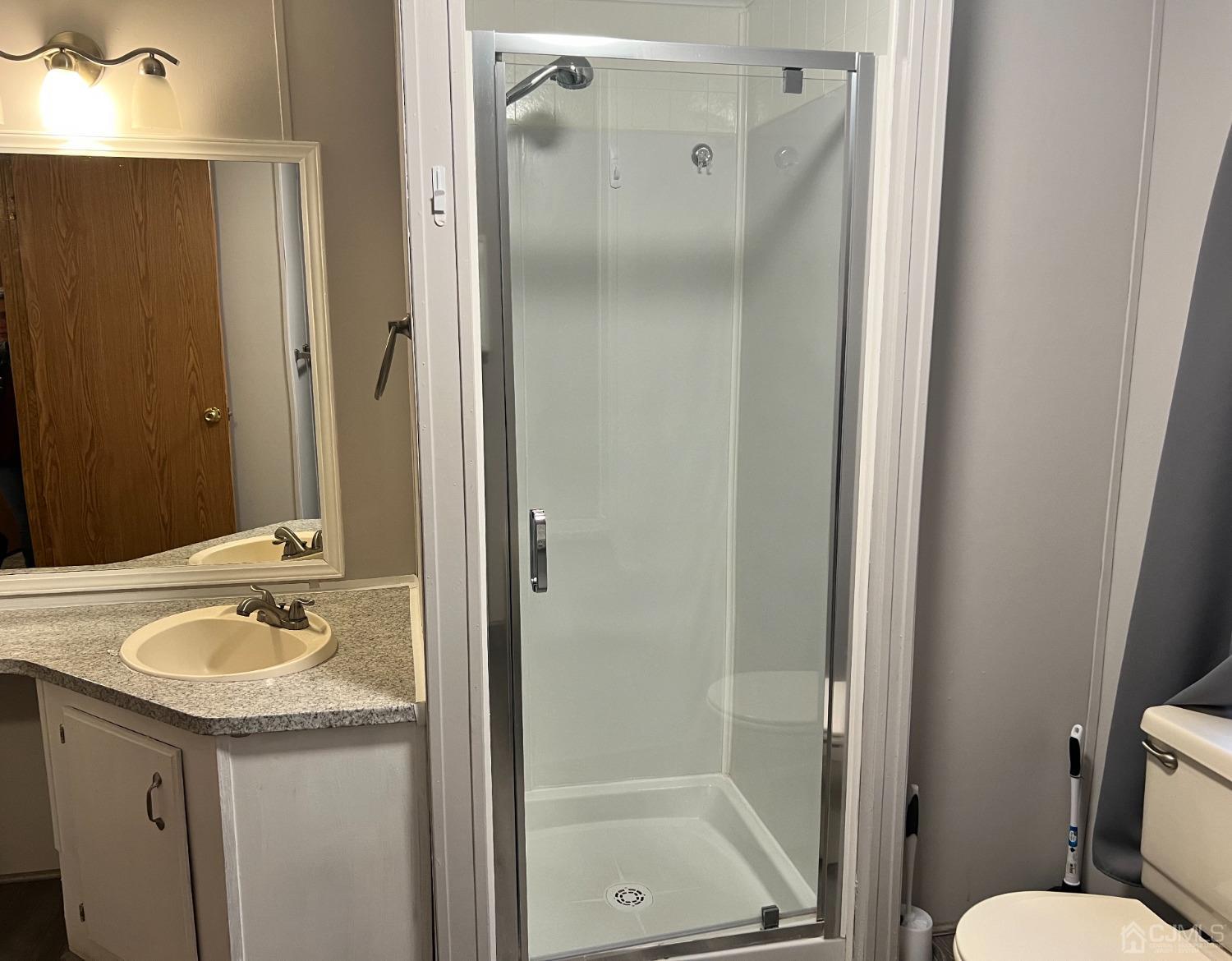 33 Poe Road North Brunswick, NJ 08902 - Photo 13 of 13 a bathroom with a granite countertop sink shower and a mirror