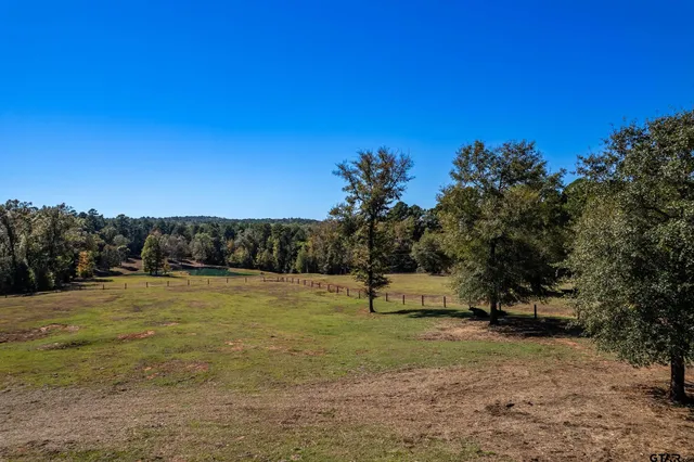 a view of a field with an trees