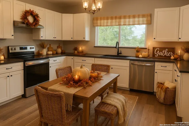 a kitchen with stainless steel appliances granite countertop a stove a sink and a white cabinets