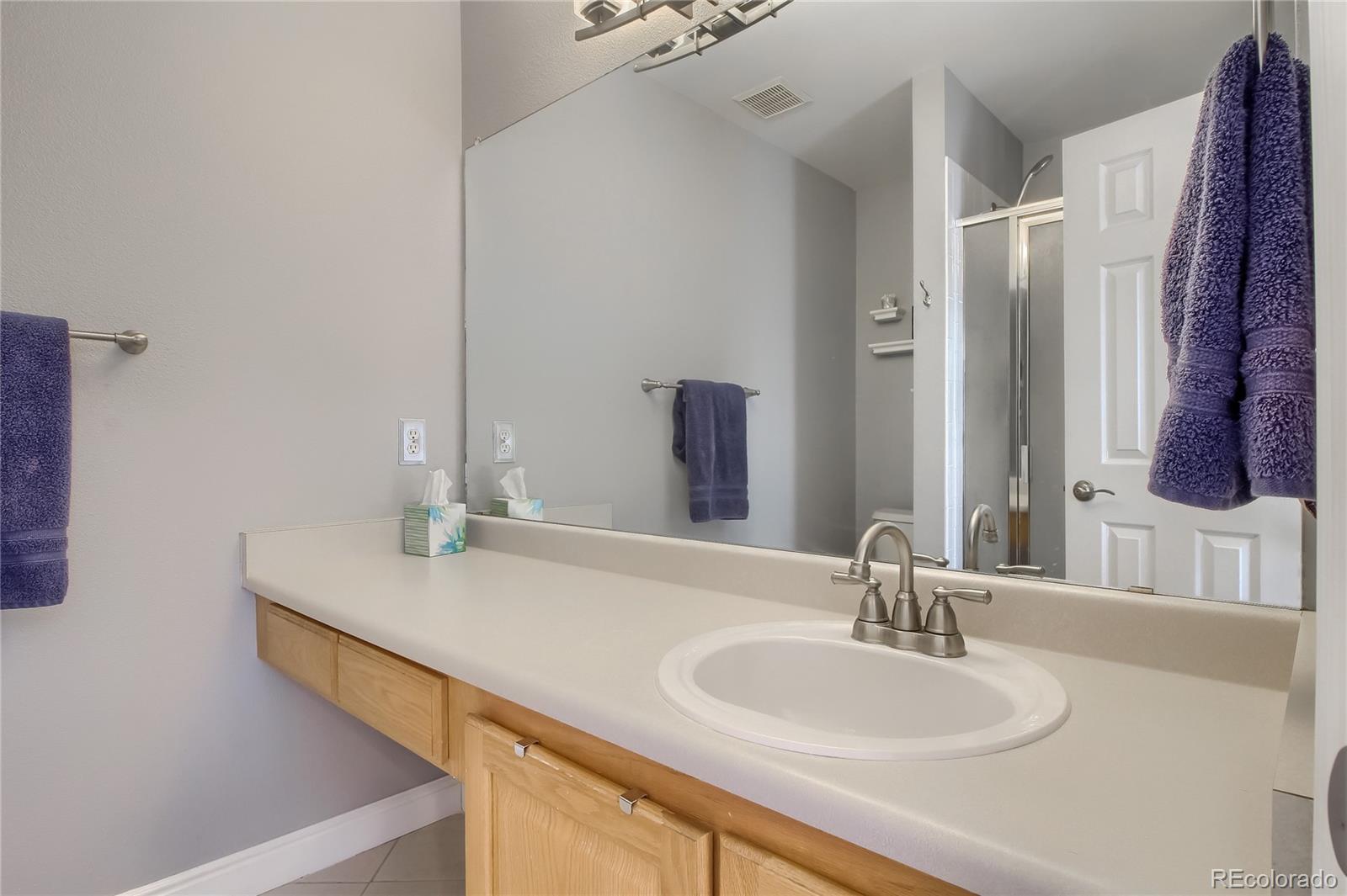 1031 Timbervale Trail Highlands Ranch, CO 80129 - Photo 18 of 34 a bathroom with a sink and a mirror