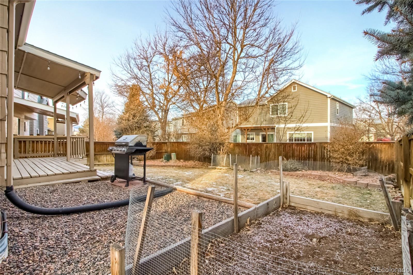 1031 Timbervale Trail Highlands Ranch, CO 80129 - Photo 31 of 34 a view of a backyard with a wooden fence
