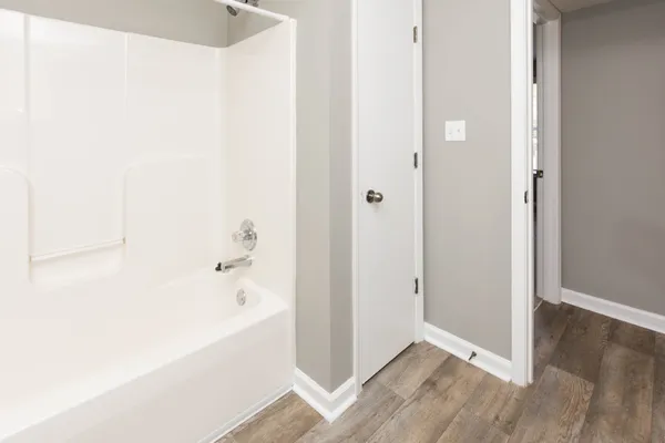 a bathroom with a bathtub