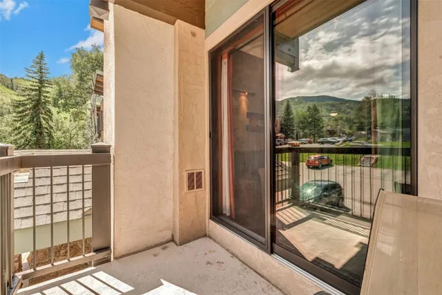 a view of a balcony from a room