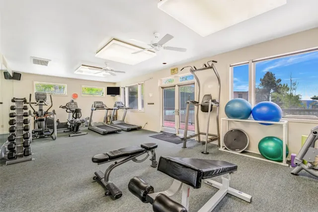 a view of a room with gym equipment