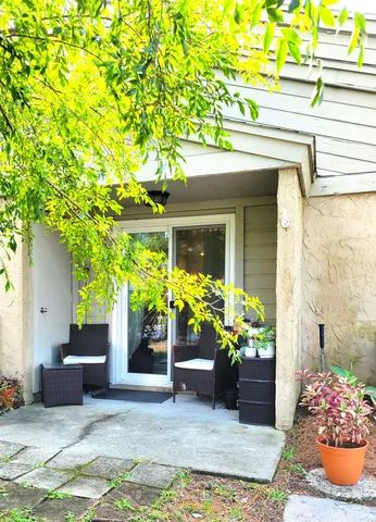 a potted plant sitting in front of a house