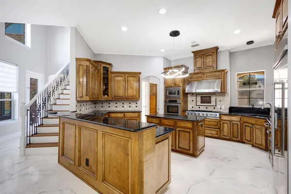 a kitchen with lots of counter top space