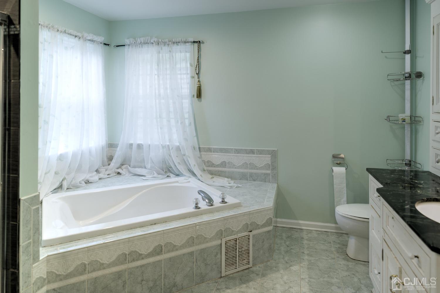 110 Ravine Road Green Brook, NJ 08812 - Photo 31 of 38 a bathroom with a granite countertop bathtub sink vanity and toilet