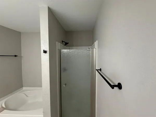 a bathroom with a bathtub