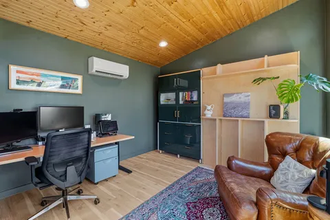 a workspace with furniture