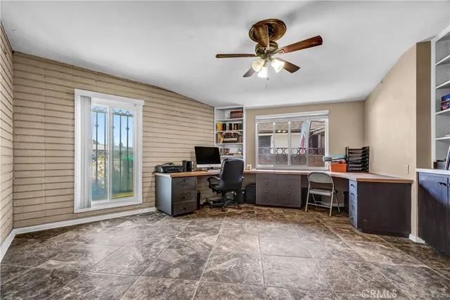 a workspace with furniture