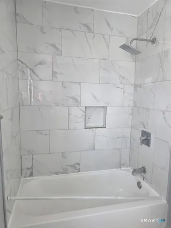 a bathroom with a bathtub