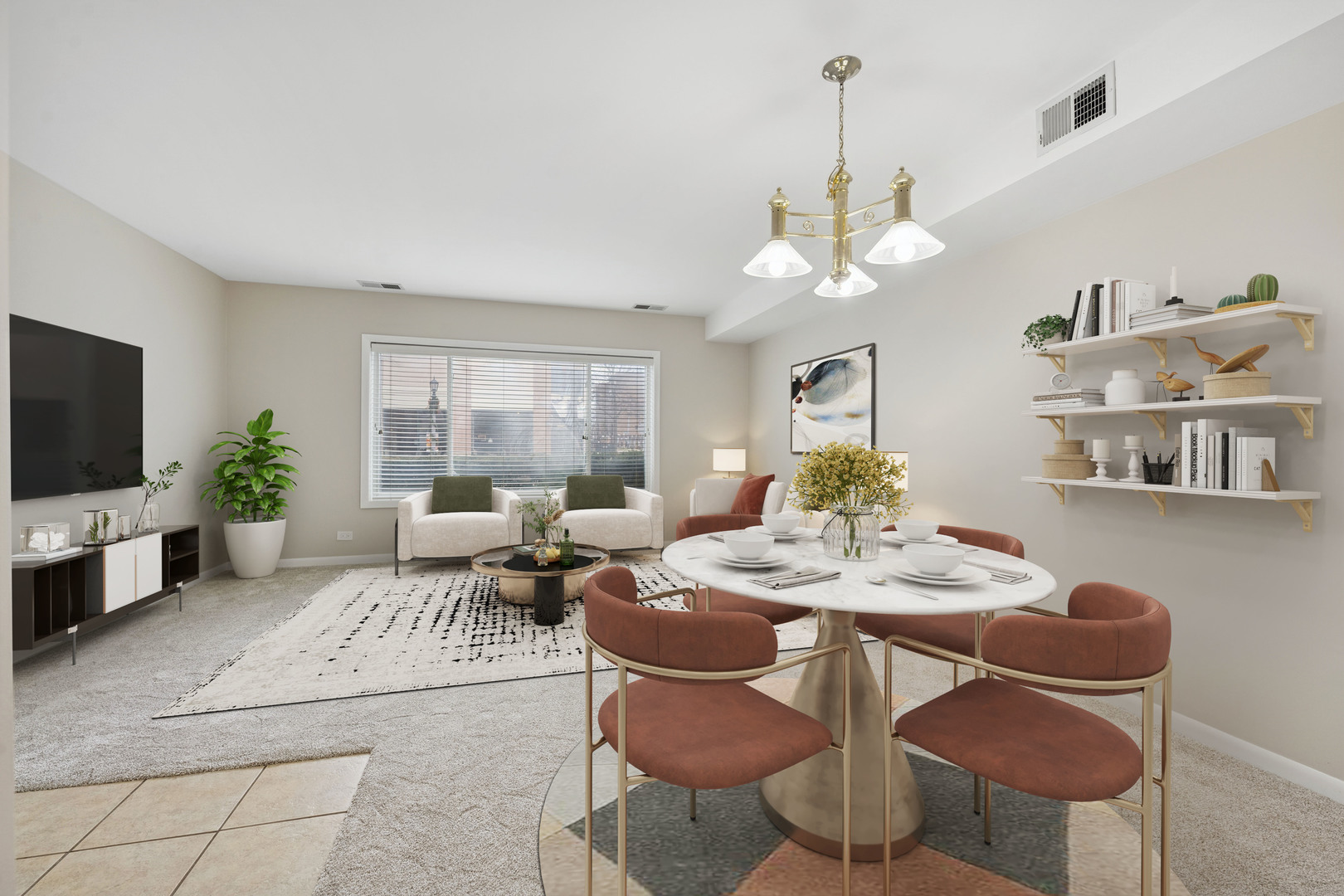 7320 Lake Street, Unit 1A River Forest, IL 60305 - Photo 4 of 22 a living room with furniture a chandelier and a flat screen tv
