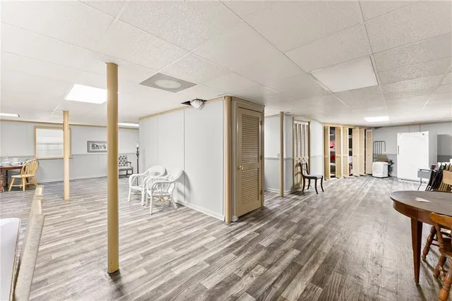 a view of a yard with a tree