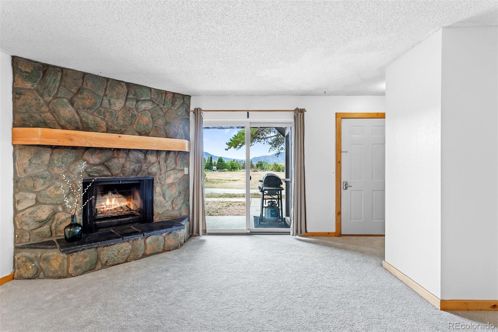 76 E Meadow, Unit 2 Fraser, CO 80442 - Photo 3 of 23 a living room with furniture and a fireplace