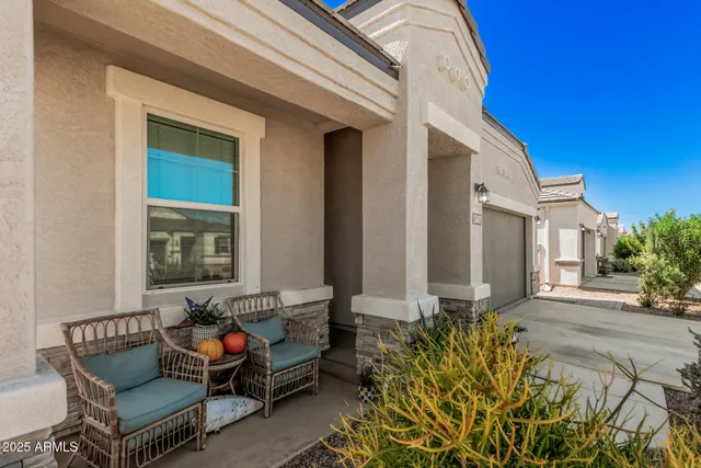 a building outdoor space with patio furniture