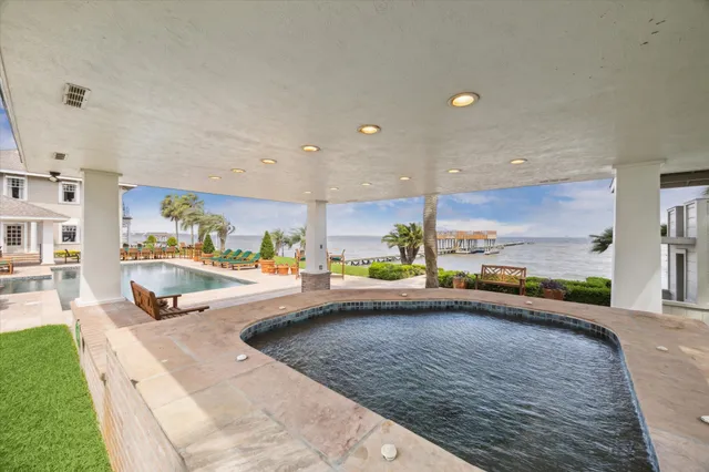 a view of a patio with dining area